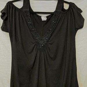 Plus size beaded top with cold shoulders